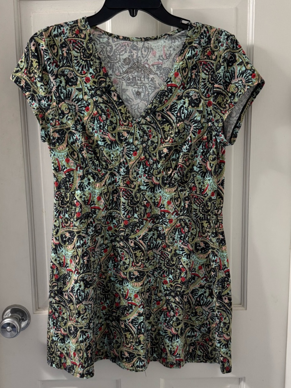 Sahalie short sleeve cotton tunic dress M paisley print